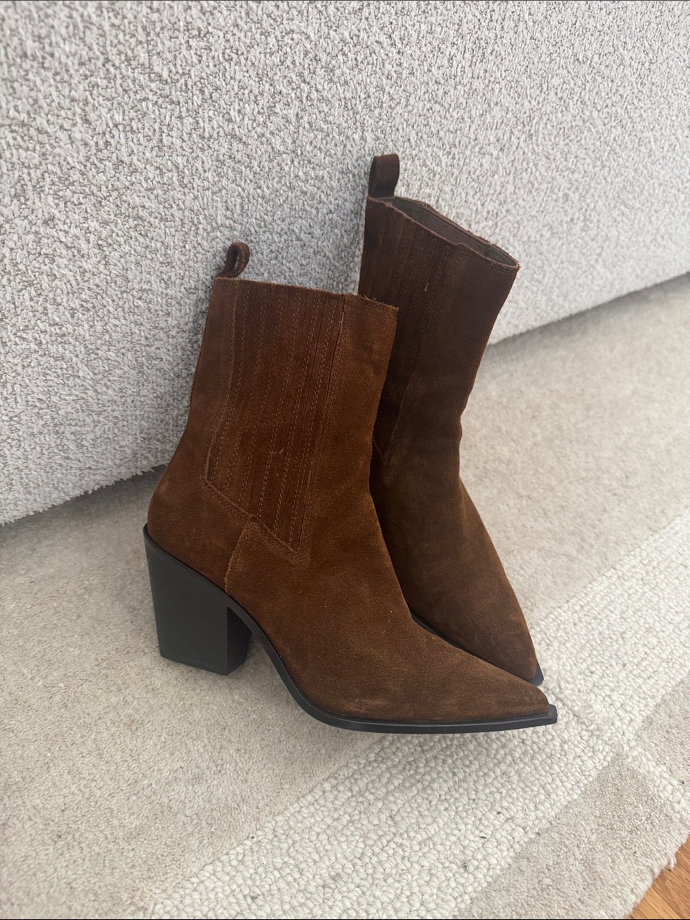 Zara Brown Suede Pointed Toe Lace-Up Ankle Boots